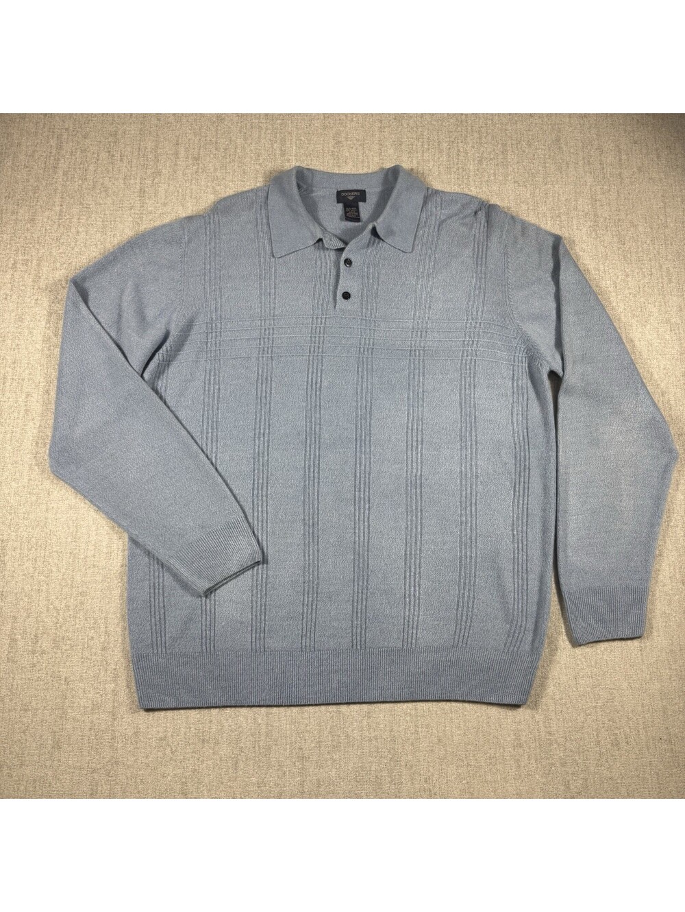 Vintage Dockers Men's Blue Polo Knit 100% Acrylic Long Sleeve Sweater Size XLT